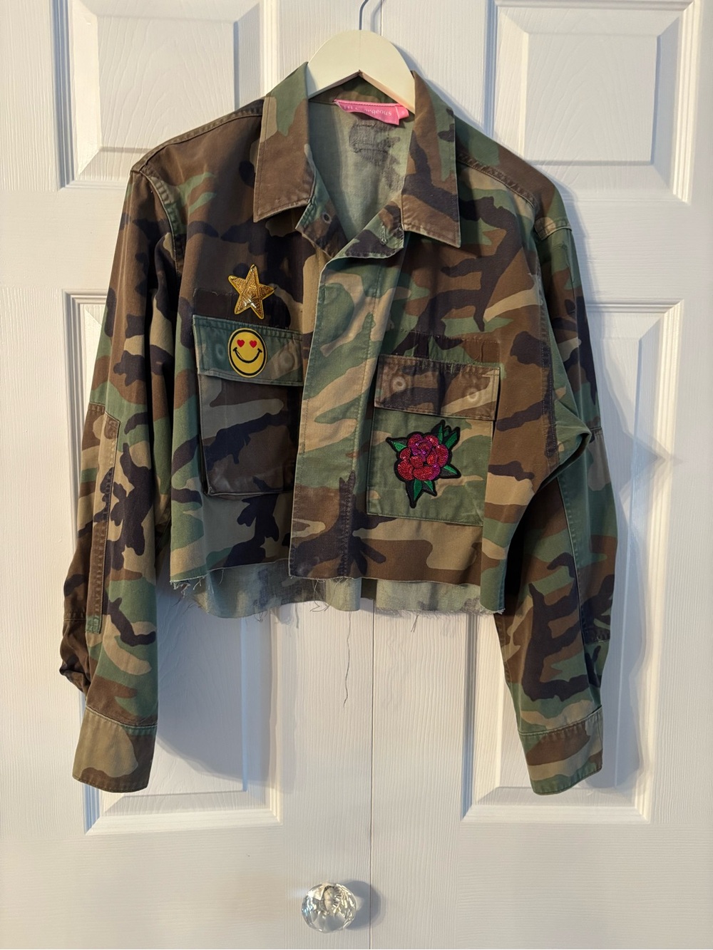 Cropped Camo Utility Jacket with Patches